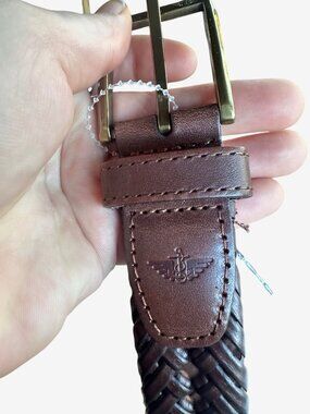 Dockers Braided Brown Leather Belt Brass Buckle Classic Design Durable Stylish